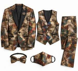 Giovanni Testi Metallic Brocade 5-Piece Tuxedo Suit 40R Whimsigoth Dark Romance